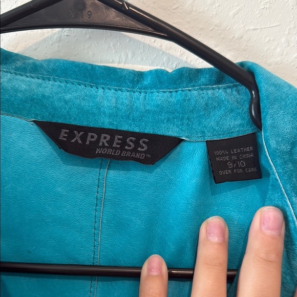 Vintage Express World Brand leather suede Turquoise Button-Up Shirt - Picture 2 of 4